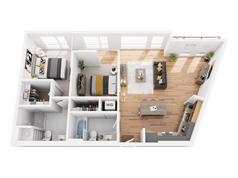 Floor plan for 2 beds, 2 baths, 1000 sqft